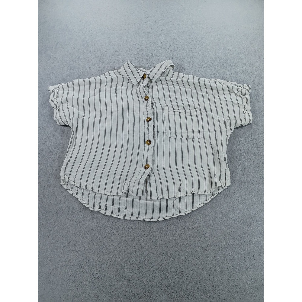 Aeropostale Women Striped Button Down White Small Short Sleeve Relaxed Fit